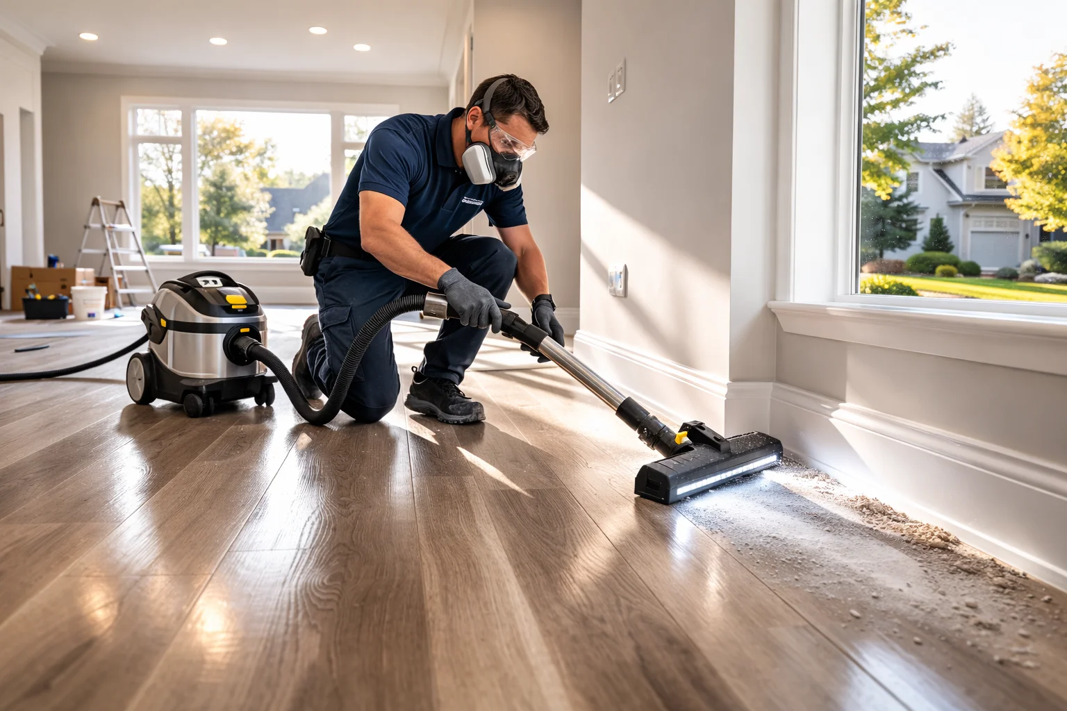 Detailed post-renovation deep clean using advanced HEPA filtration in an Ancaster property.