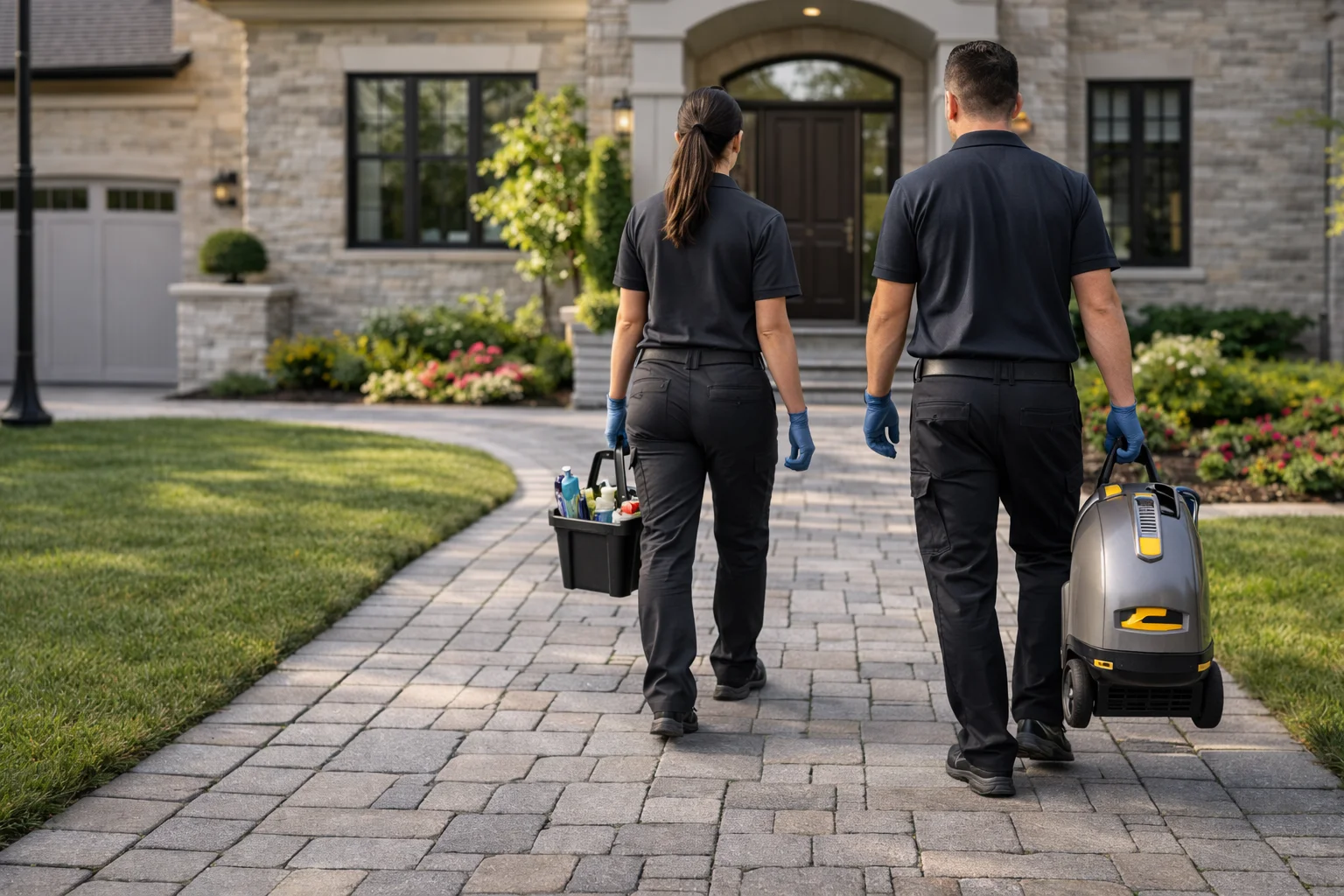 Professional cleaners arriving at a heritage home in Dundas for a comprehensive deep house clean.