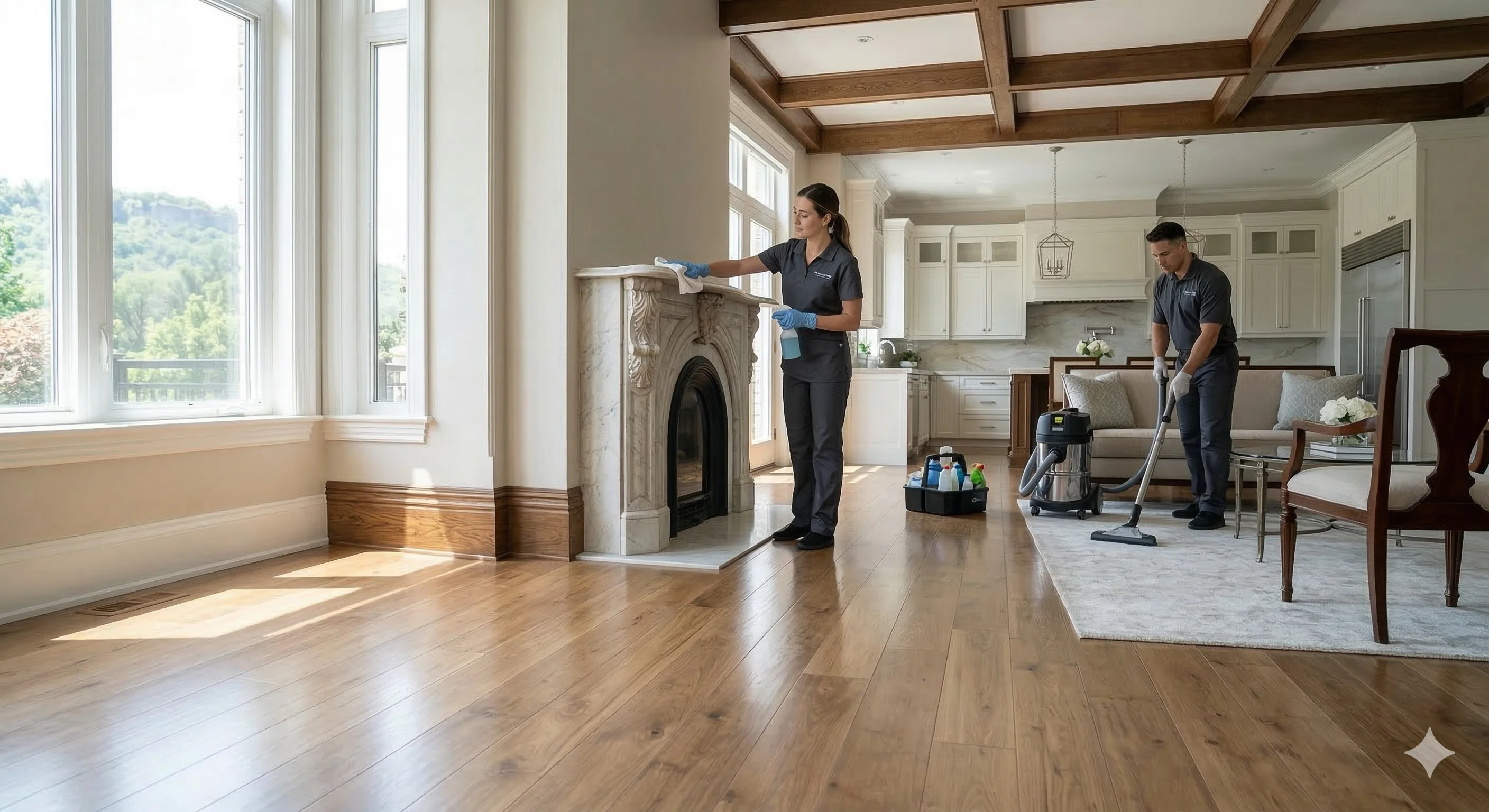 Thorough deep house cleaning of an open-concept kitchen and living area in Dundas.