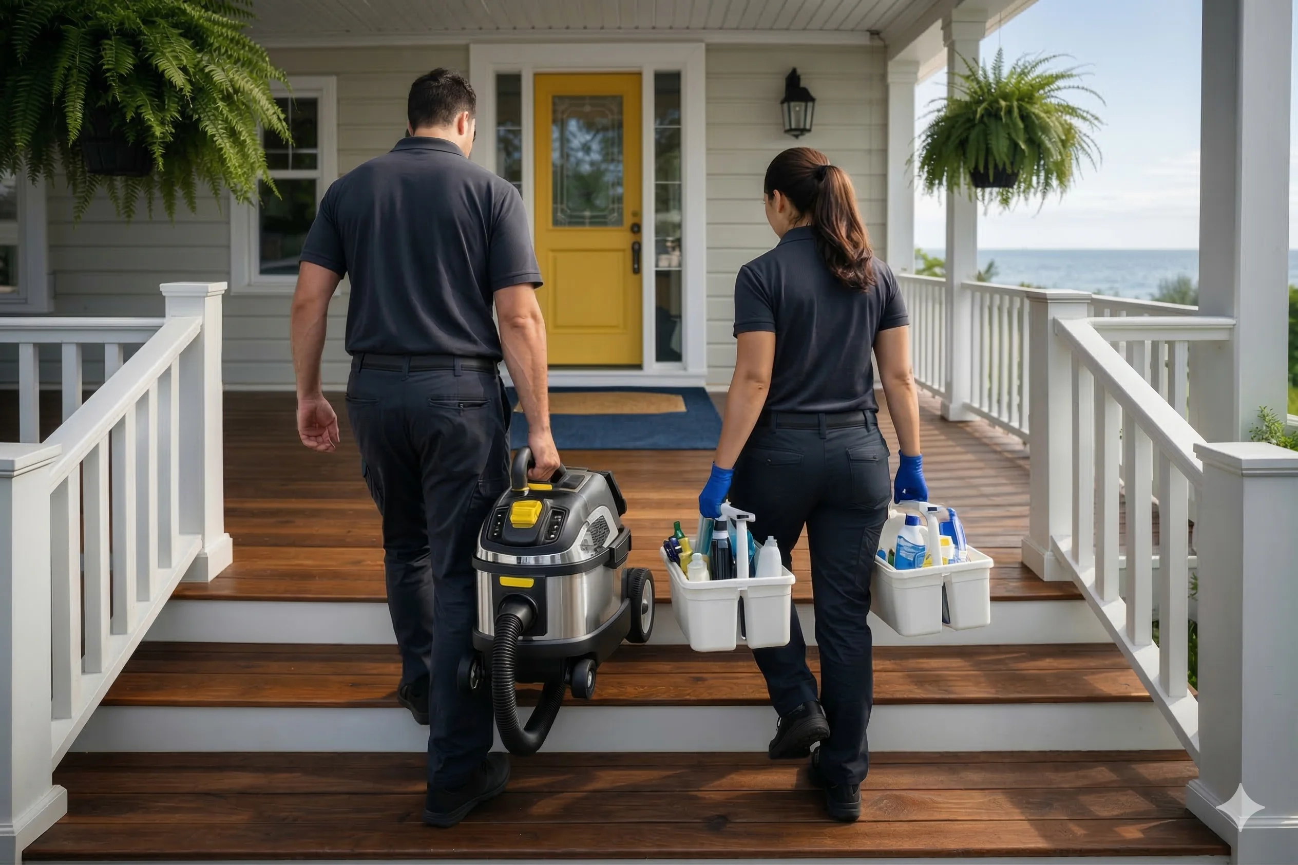 Deep cleaning company professionals arriving at a Grimsby residence for a one-time clean.