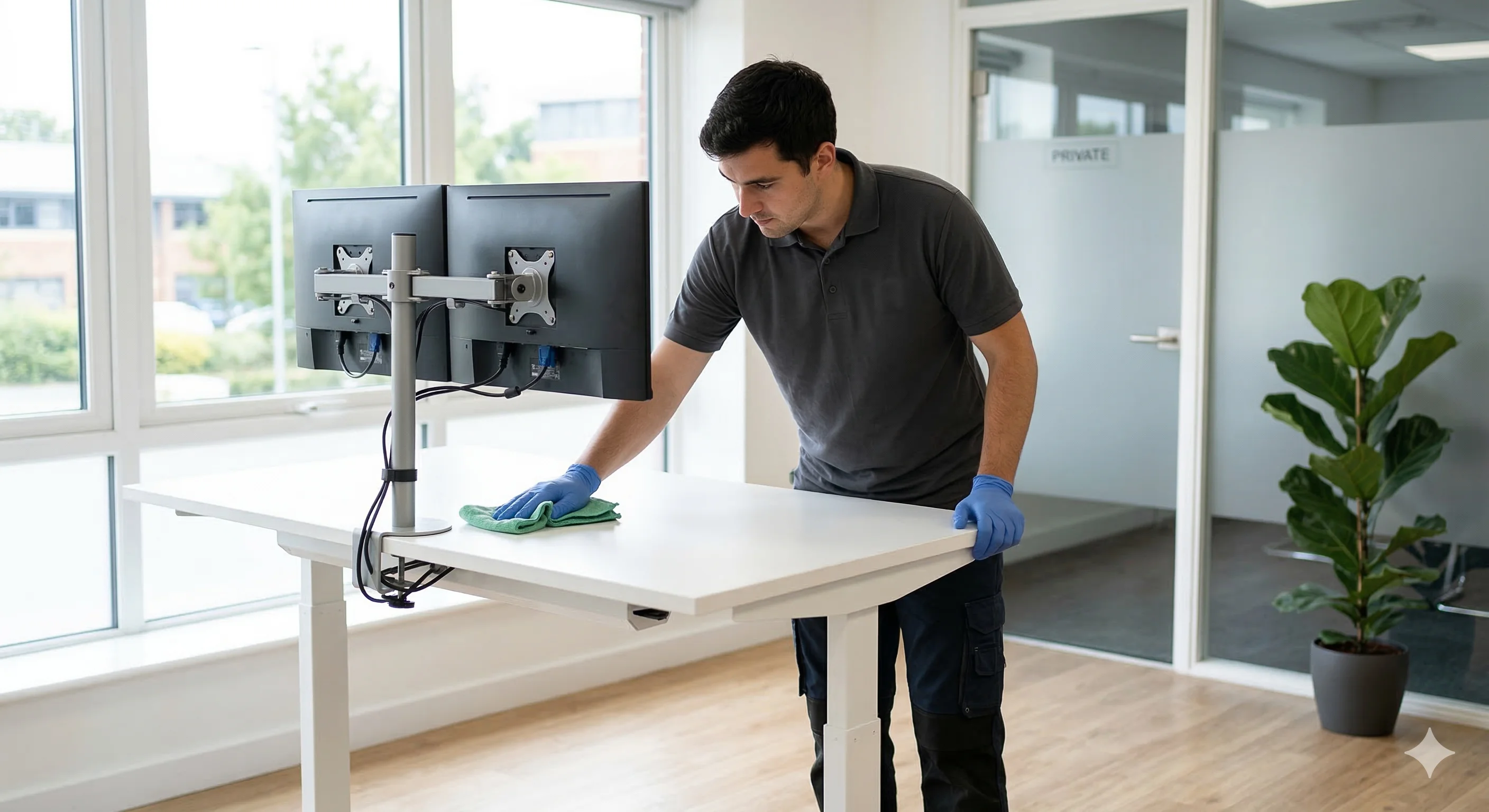 Thorough commercial deep cleaning of a professional office desk and workspace in Grimsby.