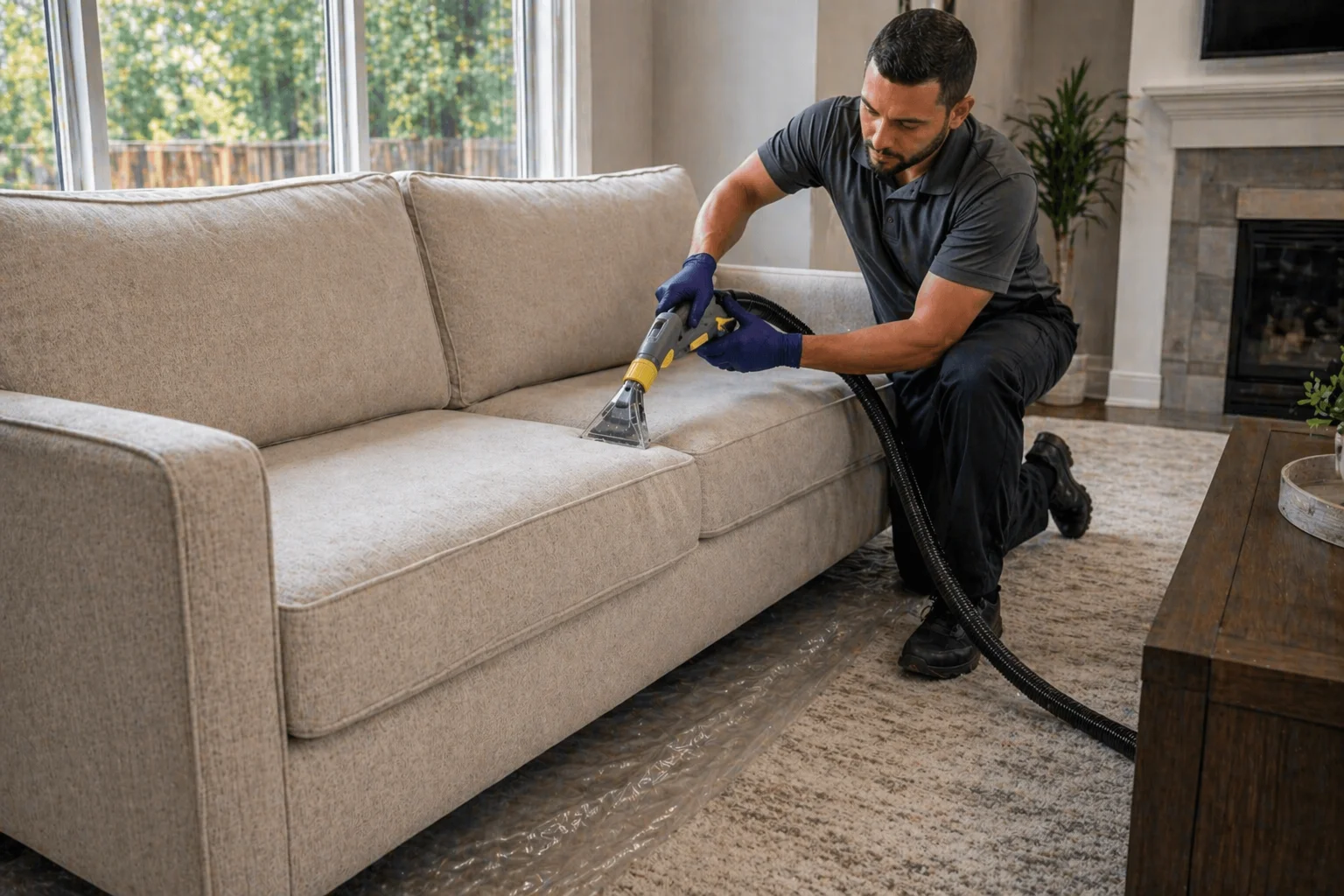 Deep carpet and upholstery cleaning in a furnished Lincoln home.