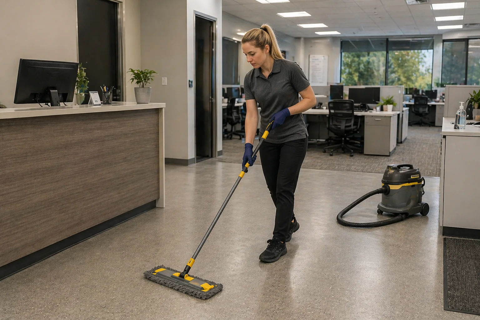 Office deep cleaning in a Lincoln workplace with detailed reception and workspace care