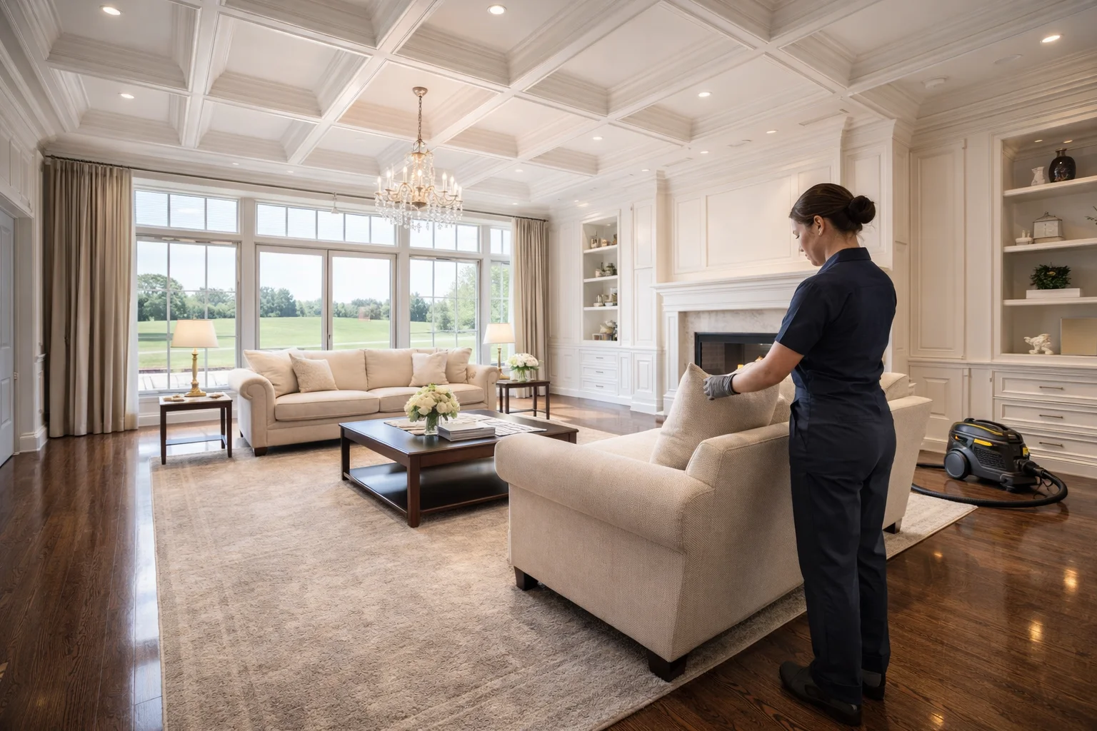 Immaculate living room in an Angus Glen luxury home receiving professional deep house cleaning Markham.