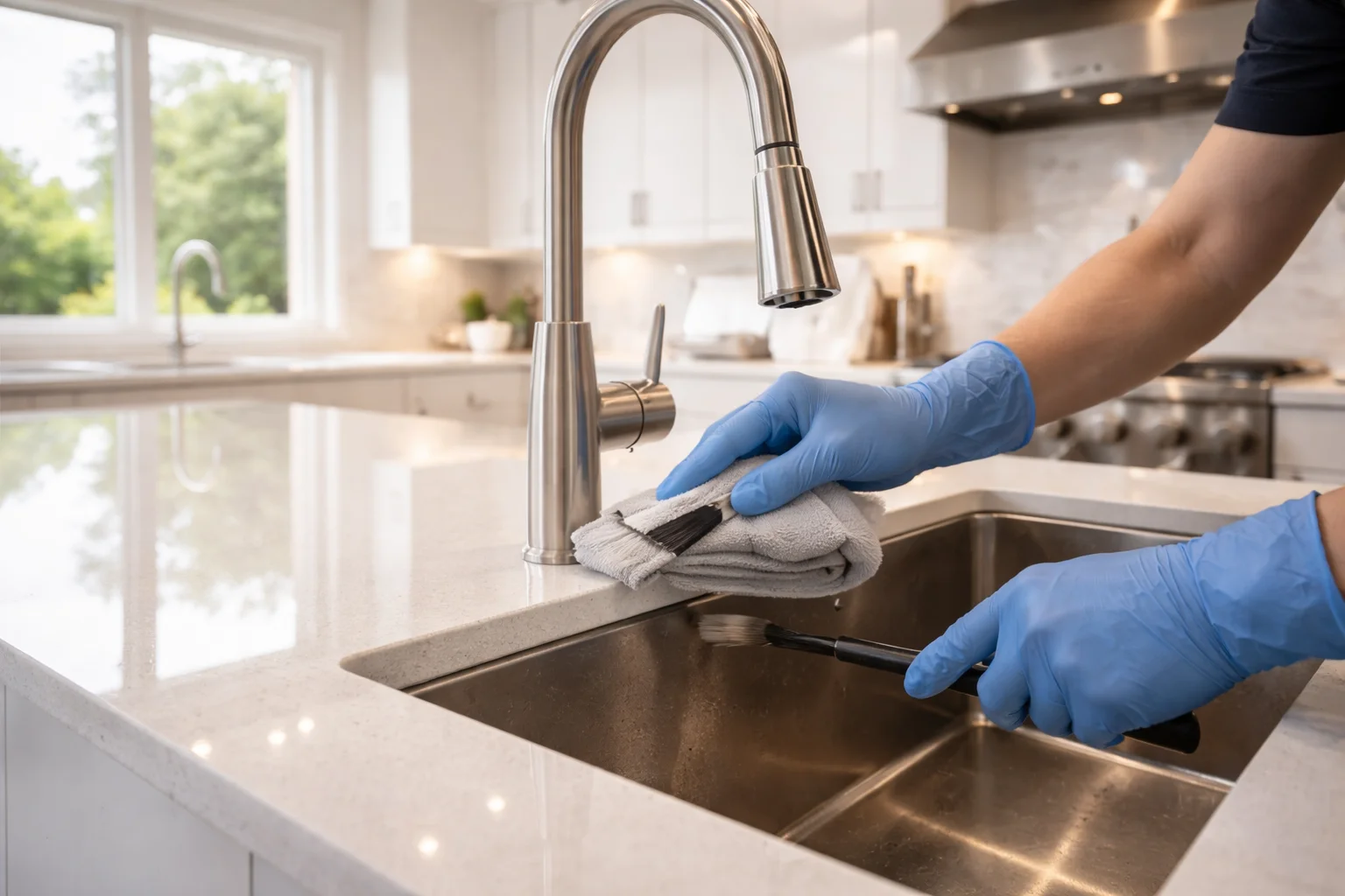 Expert deep residential cleaning Markham for a modern open-concept kitchen in Cornell.