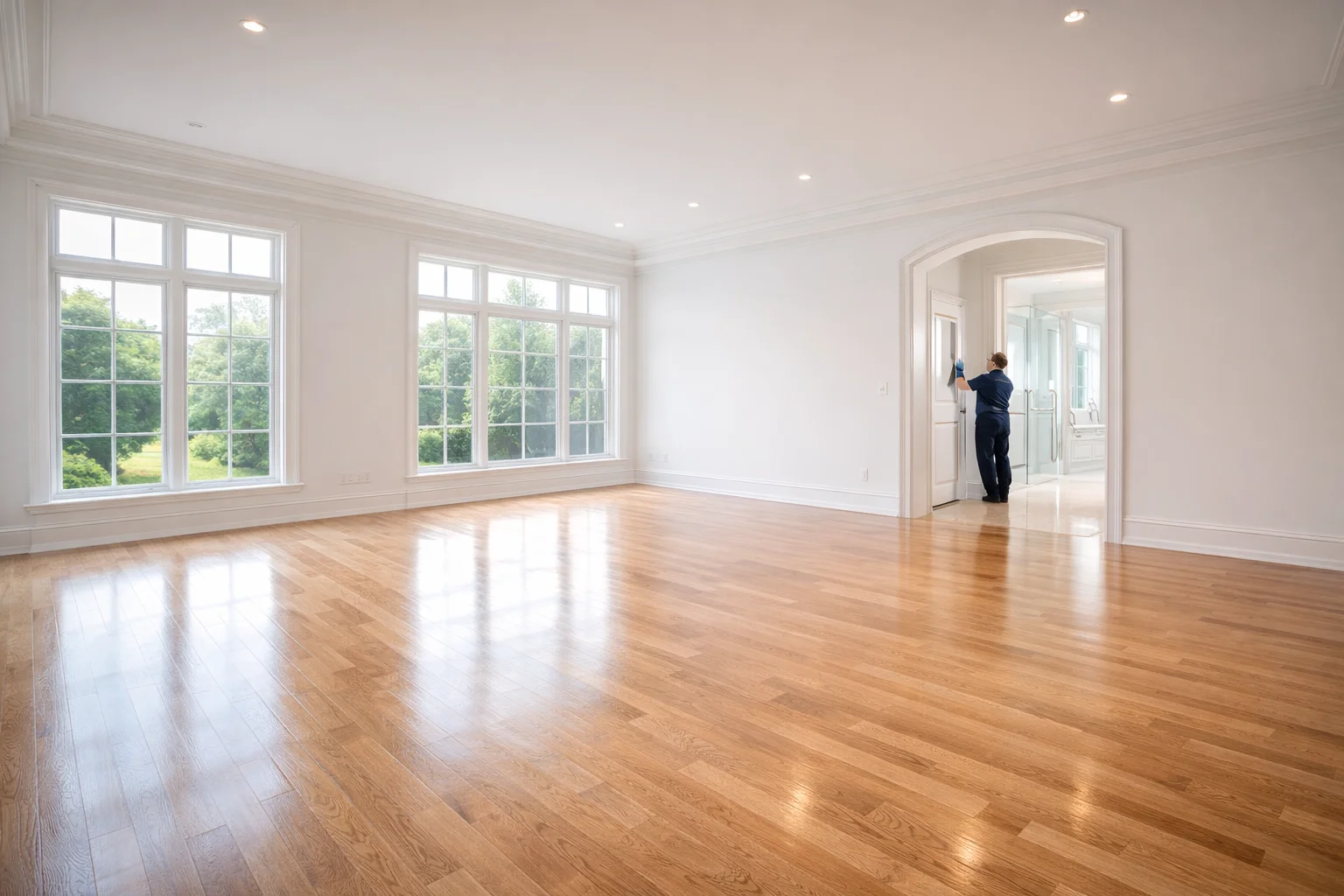 Move-out deep cleaning company Markham preparing a pristine empty living space for a real estate open house.
