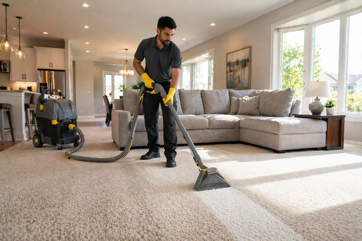 Carpet and upholstery cleaning in a Mississauga home using deep extraction equipment