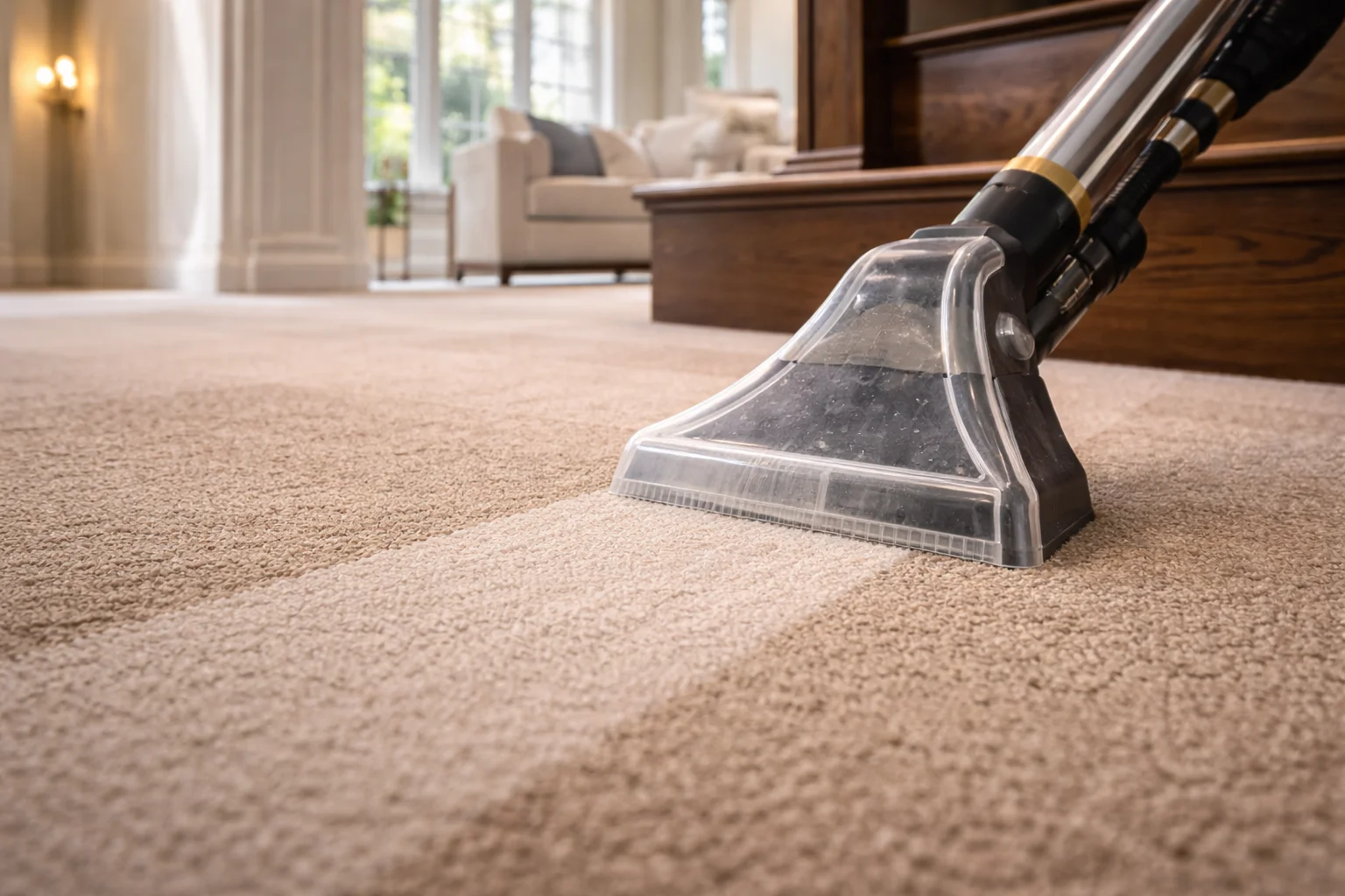 Professional carpet and upholstery steam cleaning in a spacious Mississauga suburban home.
