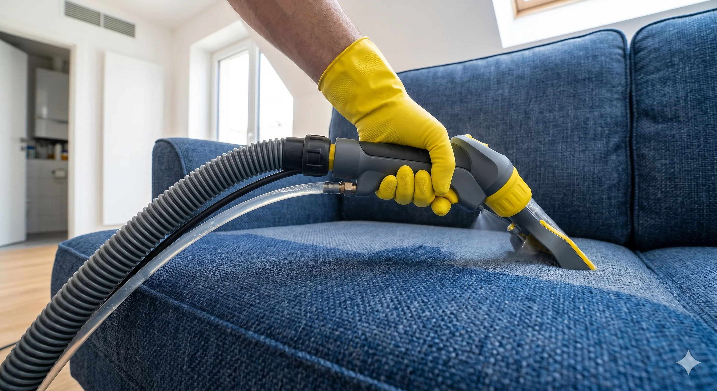 Upholstery cleaning on a sofa in a Mississauga home