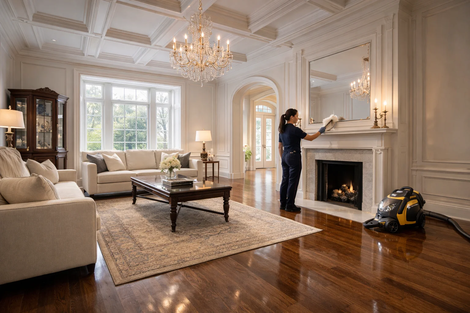 Immaculate living room in an Old Oakville heritage home receiving professional deep house cleaning.