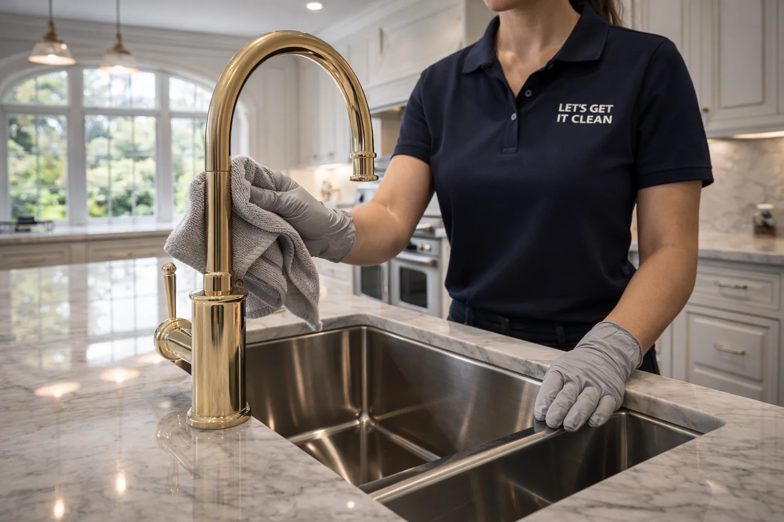 Expert deep residential cleaning Oakville for a massive custom luxury kitchen.