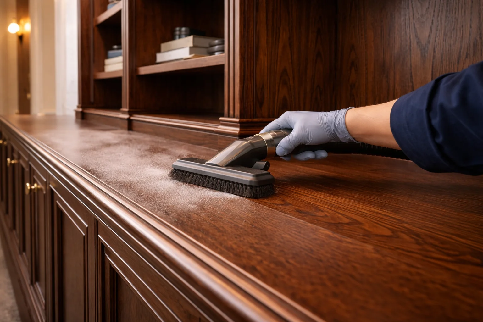 Post-renovation deep house clean Toronto focused on fine dust removal from custom millwork.