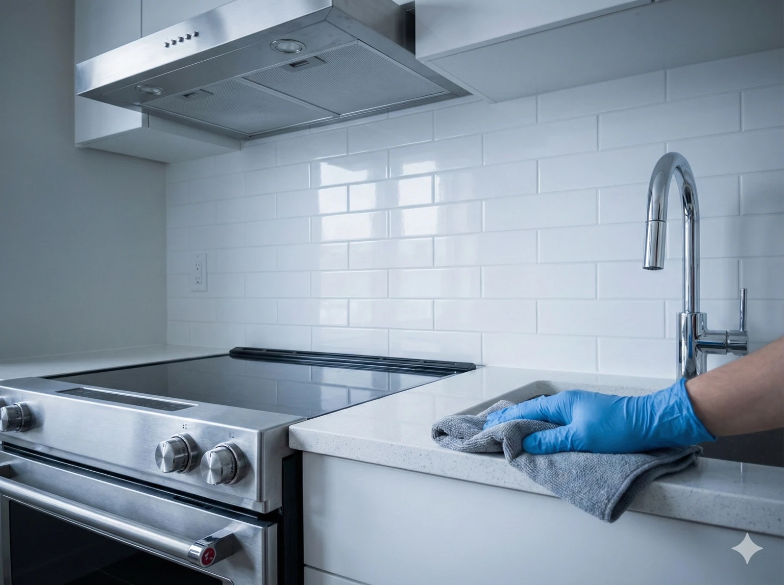 Kitchen countertop after move-out deep cleaning