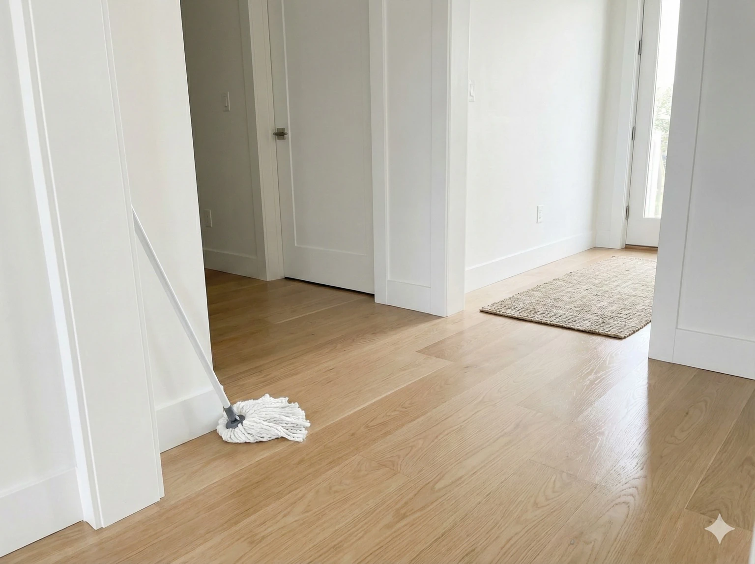 Clean hardwood floors and baseboards for an open house