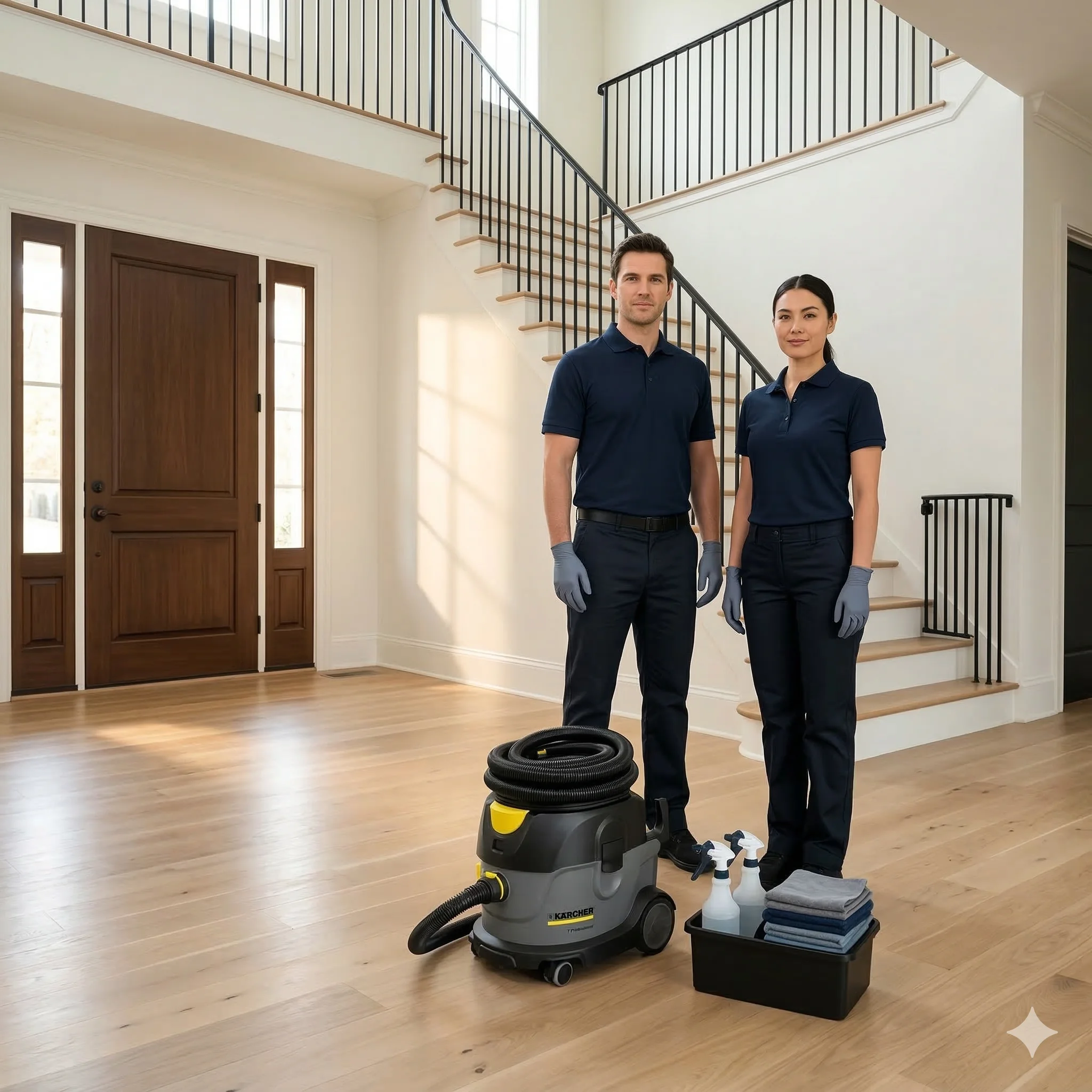 Professional deep cleaning team arriving at a luxury home in Southern Ontario.