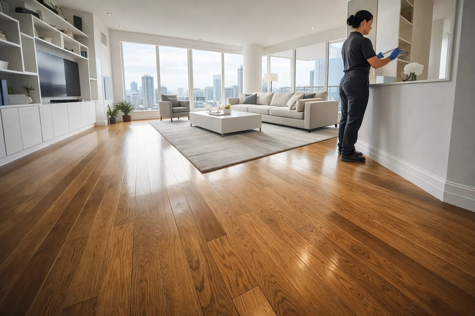 Deep residential cleaning in a Toronto home with detailed living room and floor care