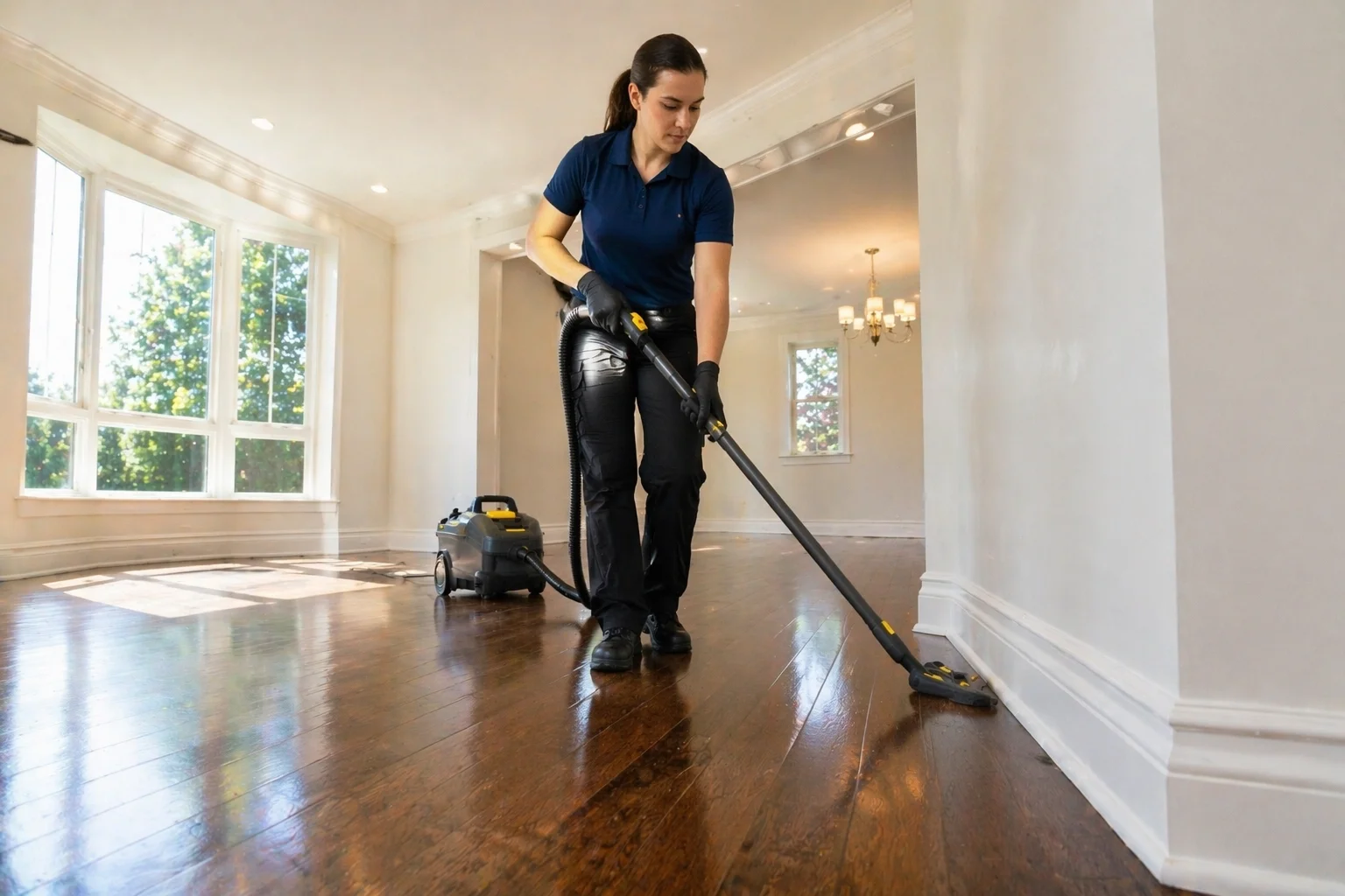 Move-out cleaning in Toronto living area with detailed floor and surface care