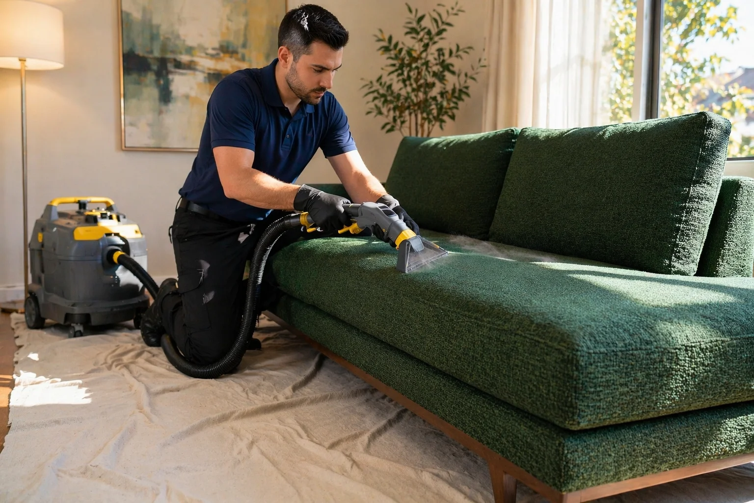 Upholstery cleaning on a sofa in a Toronto home