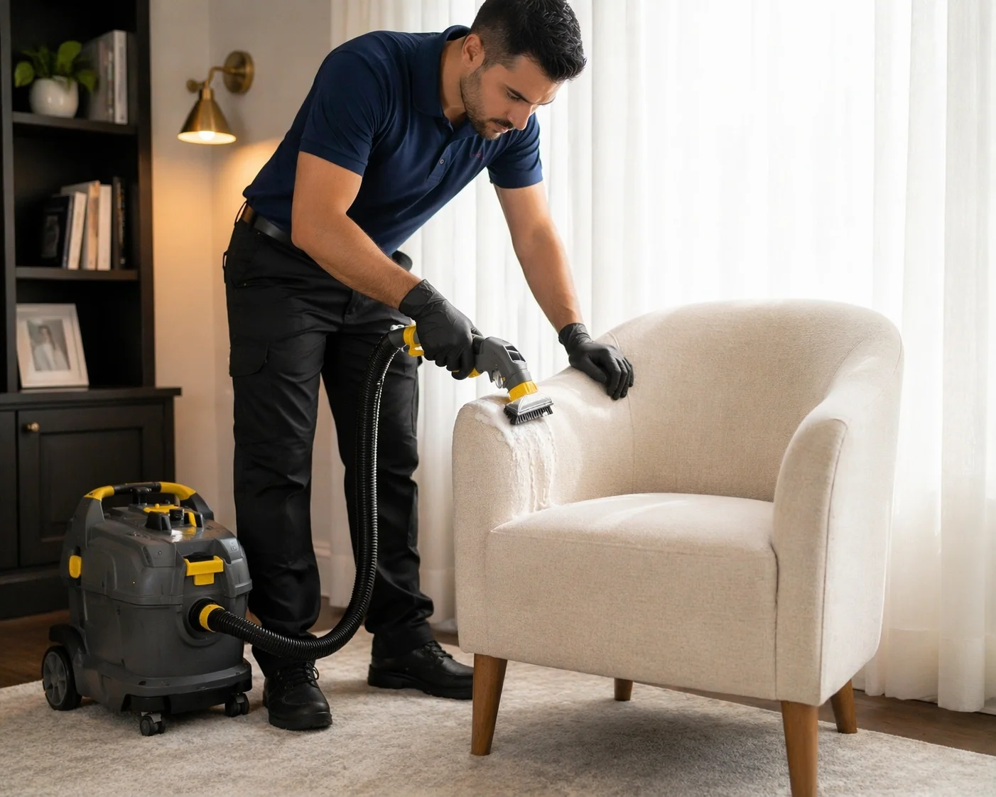 Fabric-safe upholstery detail cleaning in a Toronto furnished space