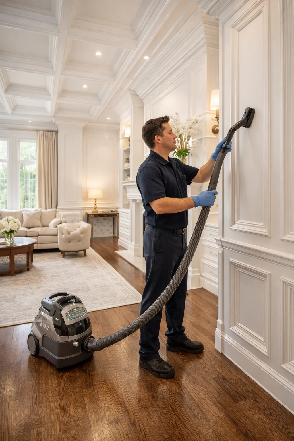 Post-renovation deep clean Vaughan using HEPA filtration on custom millwork.