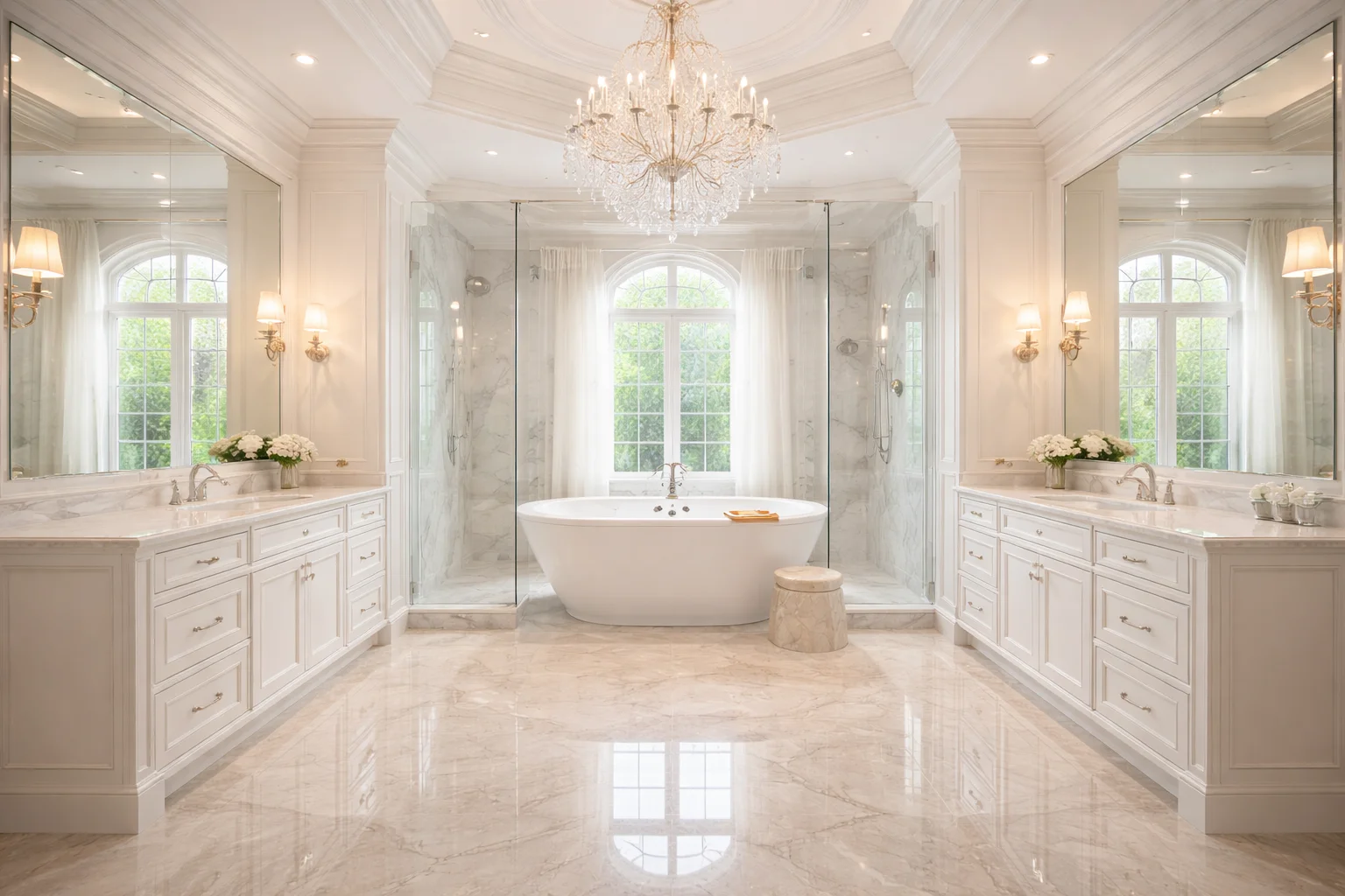 Move-out deep cleaning company Vaughan prepping an empty master bathroom for listing.